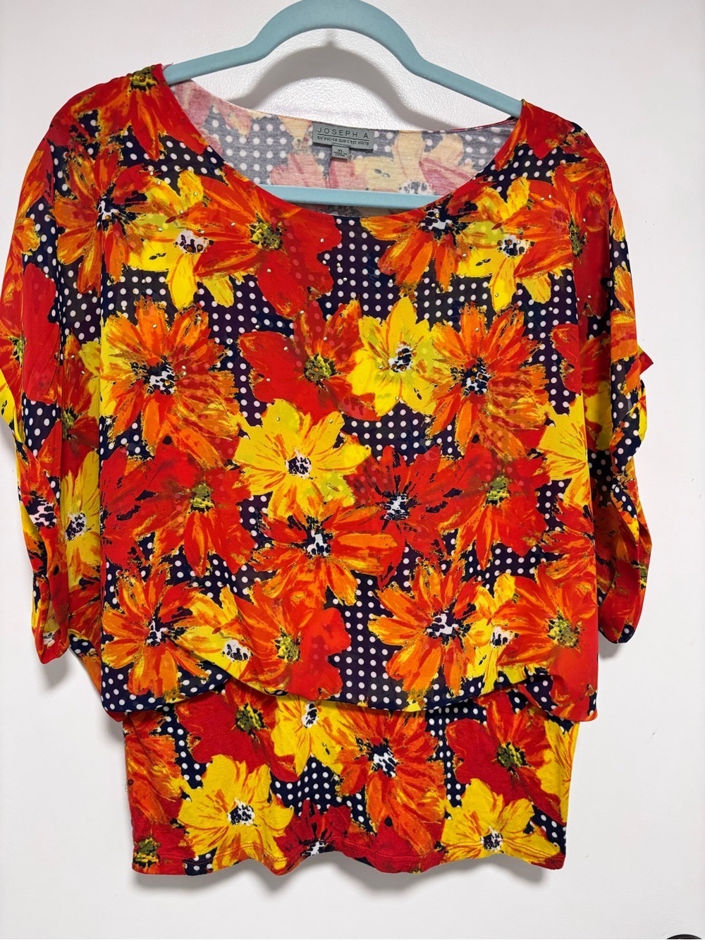 Joseph Red & Yellow Floral Polka Dot Tunic
